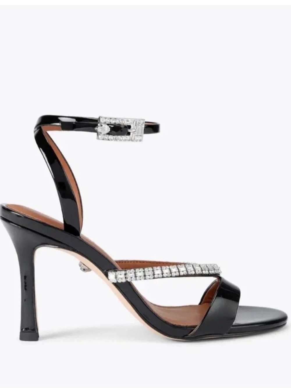 Kurt Geiger Black Patent Ankle-Strap Heel with Rhinestone Trim size 9.5